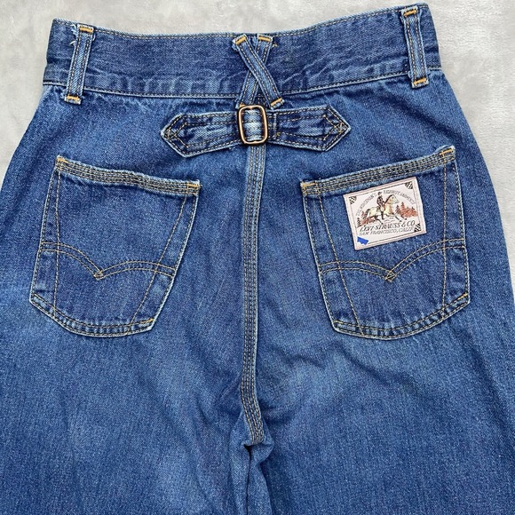 Vintage LEVI'S Cinch Back Jeans Womens 9 Blue Wide Leg Bell Bottom 70s High Rise - Picture 4 of 16